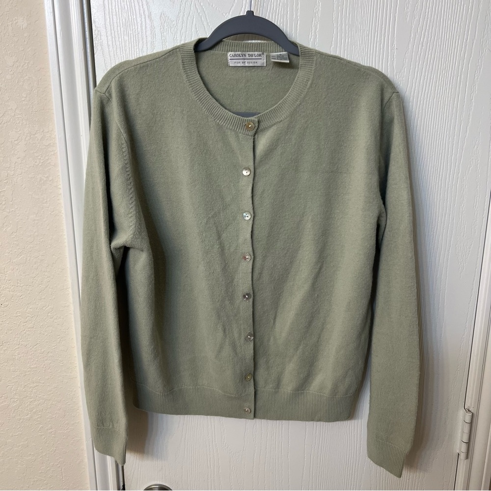 Carolyn Taylor Button-Up Cardigan Sweater, Sage Green Acrylic, Women's Size L